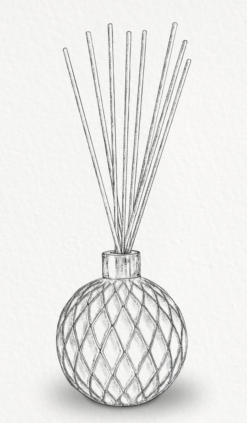 A drawing of a reed diffuser with a decorative design